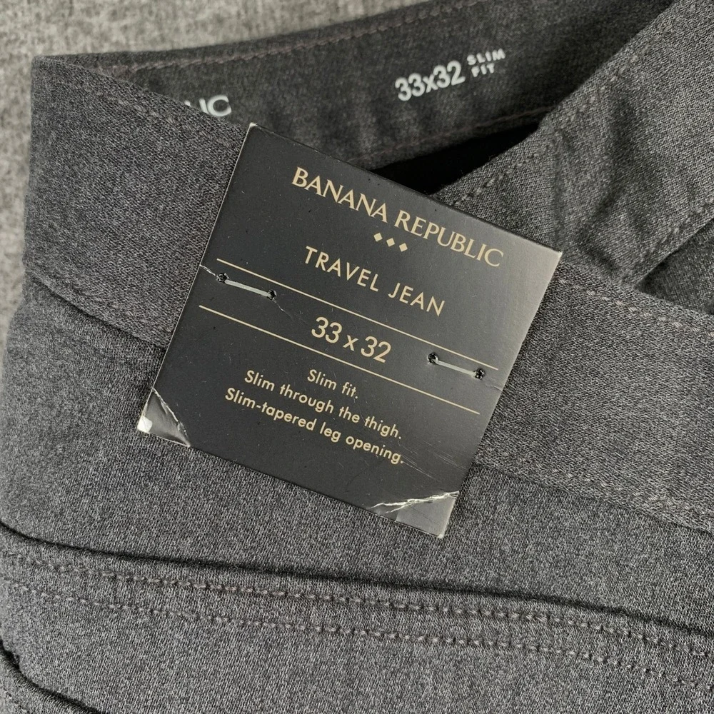 Banana Republic Travel Jean Men 33x31 Gray Slim Fit Pants Modern NEW
